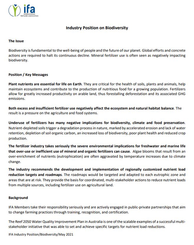 Industry Position Paper on Biodiversity