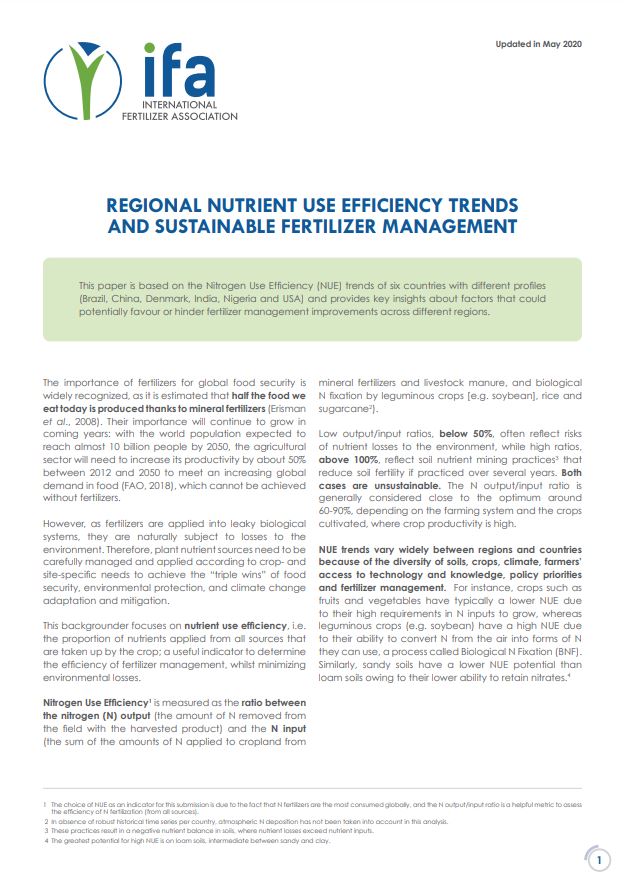 Regional Nutrient Use Efficiency Trends and Sustainable Fertilizer Management