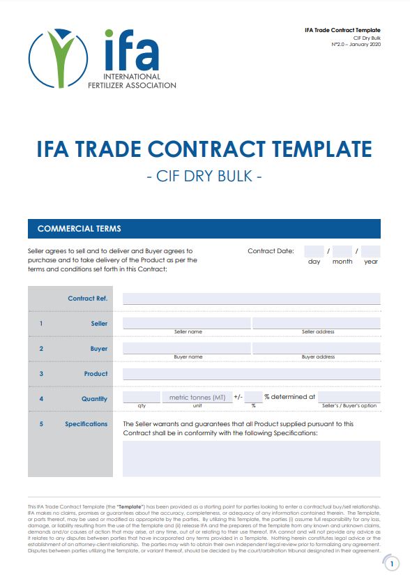 IFA Trade Contract Template – CIF Dry Bulk (PDF Format) based on INCOTERMS 2020