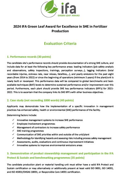 2024 Green Leaf Award Evaluation Criteria